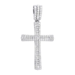 Religious 14K White Gold Round Diamonds Cross Pendant For Men 1.4ct
