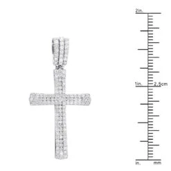 Religious 14K White Gold Round Diamonds Cross Pendant For Men 1.4ct -Its Hot Jewelry Shop jewelry religious jewelry solid 14k gold round diamonds cross pendant for men 14ct 407108 rulerwh