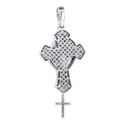 Religious Unique 14K Yellow Gold Large Men's Diamond Cross Pendant With Rosary -Its Hot Jewelry Shop jewelry religious jewelry unique 14k gold large mens diamond cross pendant with rosary 803183 back white