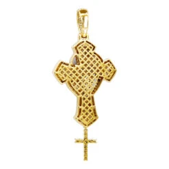 Religious Unique 14K Yellow Gold Large Men's Diamond Cross Pendant With Rosary -Its Hot Jewelry Shop jewelry religious jewelry unique 14k gold large mens diamond cross pendant with rosary 803183 back yellow