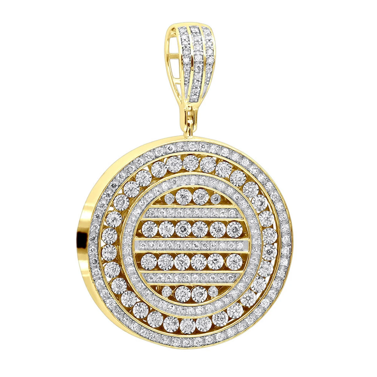 Round Diamond Medallion Pendant For Men And Women 2 Carat 14K Yellow Gold 3 Round Diamond Medallion Pendant For Men And Women 2 Carat 14K Yellow Gold