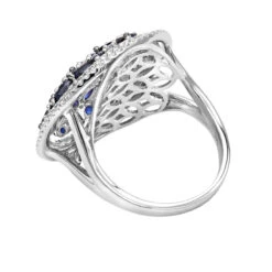 Unique Diamond Right Hand Ring For Women W Sapphires 14K White Gold Flower Design -Its Hot Jewelry Shop jewelry royal halo round diamond right hand ring for women with sapphires 14k gold backwh 3
