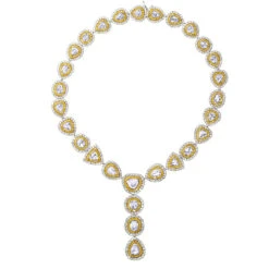 Royal Style Ladies Yellow And White Diamond Necklace 18K Gold 53.17ct