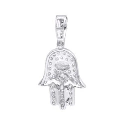 Small 10K Yellow Gold Hamsa Diamond Pendant 0.3ct Hand Of God Amulet By LUXURMAN -Its Hot Jewelry Shop jewelry small 14k gold hamsa diamond pendant 03ct hand of god amulet by luxurman backwh