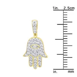Small 10K Yellow Gold Hamsa Diamond Pendant 0.3ct Hand Of God Amulet By LUXURMAN -Its Hot Jewelry Shop jewelry small 14k gold hamsa diamond pendant 03ct hand of god amulet by luxurman rulerye