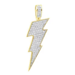 10K Yellow Gold Genuine Diamond Lighting Bolt Pendant Emoji Charm 1Ct 1.5in