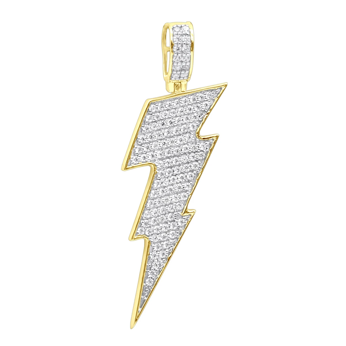 10K Yellow Gold Genuine Diamond Lighting Bolt Pendant Emoji Charm 1Ct 1.5in 3 10K Yellow Gold Genuine Diamond Lighting Bolt Pendant Emoji Charm 1Ct 1.5in