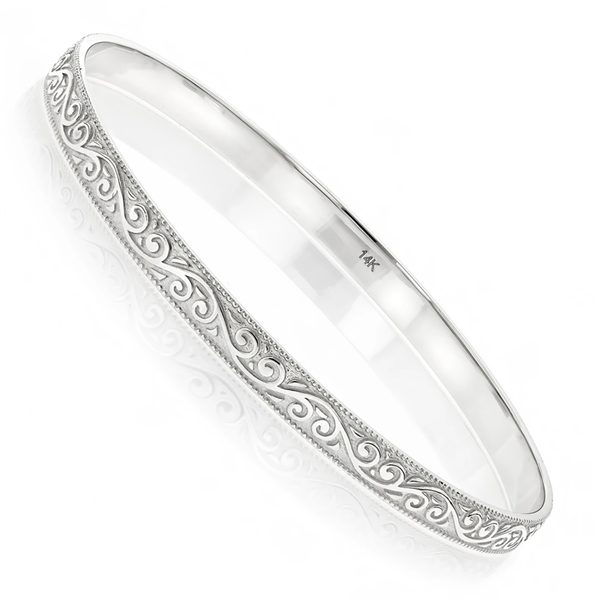 Solid 14K Yellow Gold Floral Bangle Bracelet For Women By Luxurman 4 Solid 14K Yellow Gold Floral Bangle Bracelet For Women By Luxurman - Image 2