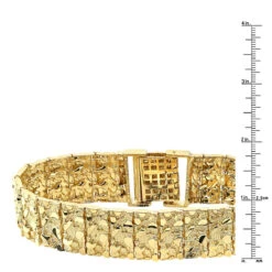 Solid 10K Yellow Gold Nugget Style Bracelet For Men 20mm -Its Hot Jewelry Shop jewelry solid 14k white rose or yellow gold nugget style bracelet for men 20mm rulerye