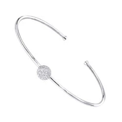 Stackable 14K White Gold Pave Diamond Bangle Bracelet For Women 0.42ct Luxurman