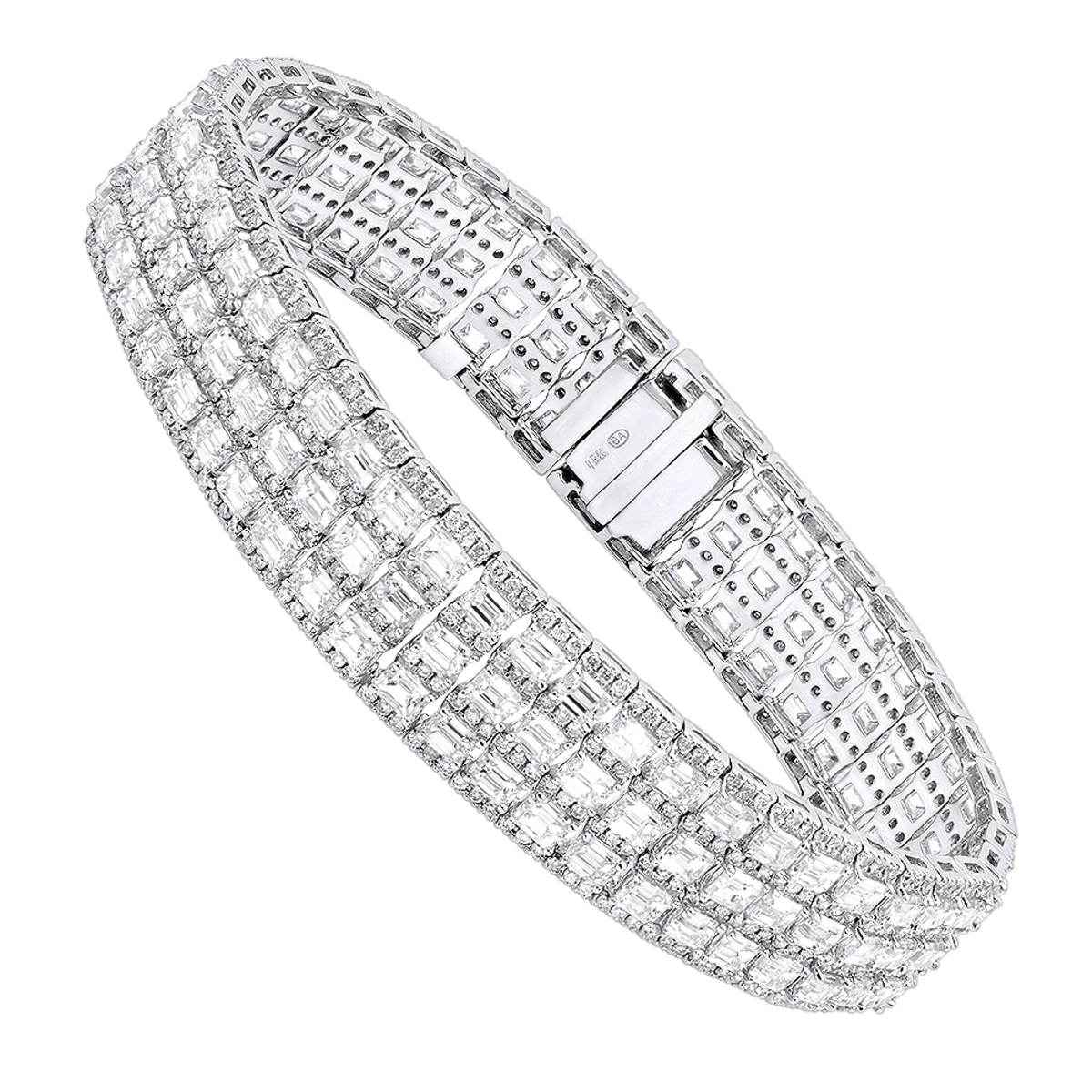 Unique 18K White Gold Round & Baguette Diamond Tennis Bracelet For Men & Women 3 Unique 18K White Gold Round & Baguette Diamond Tennis Bracelet For Men & Women