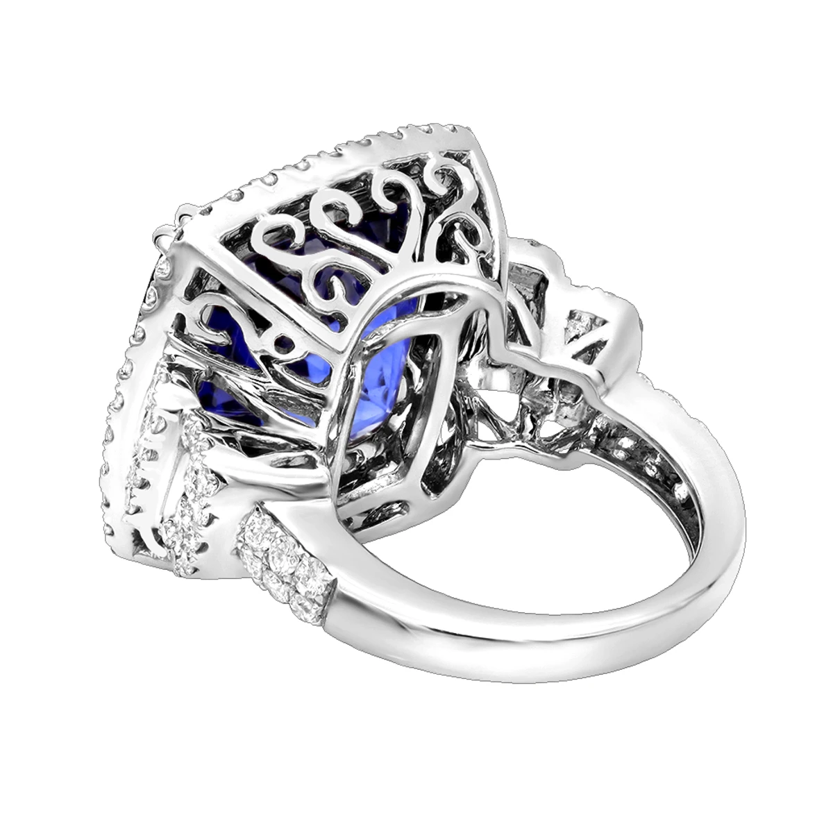 Unique 29.33 Carat Radiant Blue Sapphire & Diamond Ring For Women 18K White Gold 6 Unique 29.33 Carat Radiant Blue Sapphire & Diamond Ring For Women 18K White Gold - Image 4