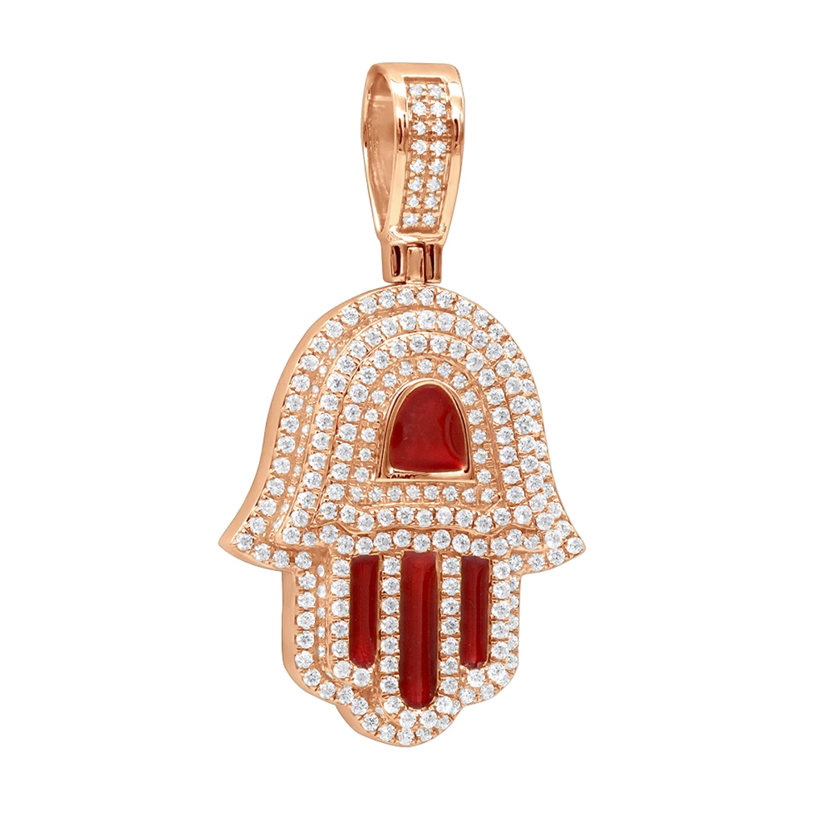 Unique Jewish 14K Yellow Gold Diamond Hamsa Hand Pendant With Red Enamel 5 Unique Jewish 14K Yellow Gold Diamond Hamsa Hand Pendant With Red Enamel - Image 3