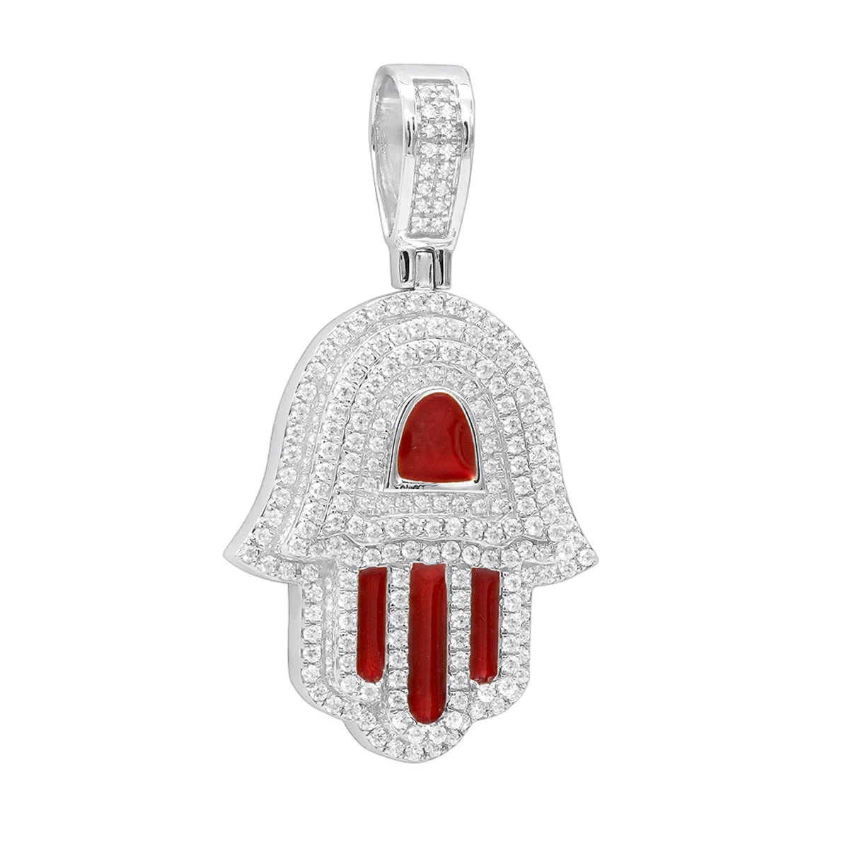 Unique Jewish 14K Yellow Gold Diamond Hamsa Hand Pendant With Red Enamel 4 Unique Jewish 14K Yellow Gold Diamond Hamsa Hand Pendant With Red Enamel - Image 2
