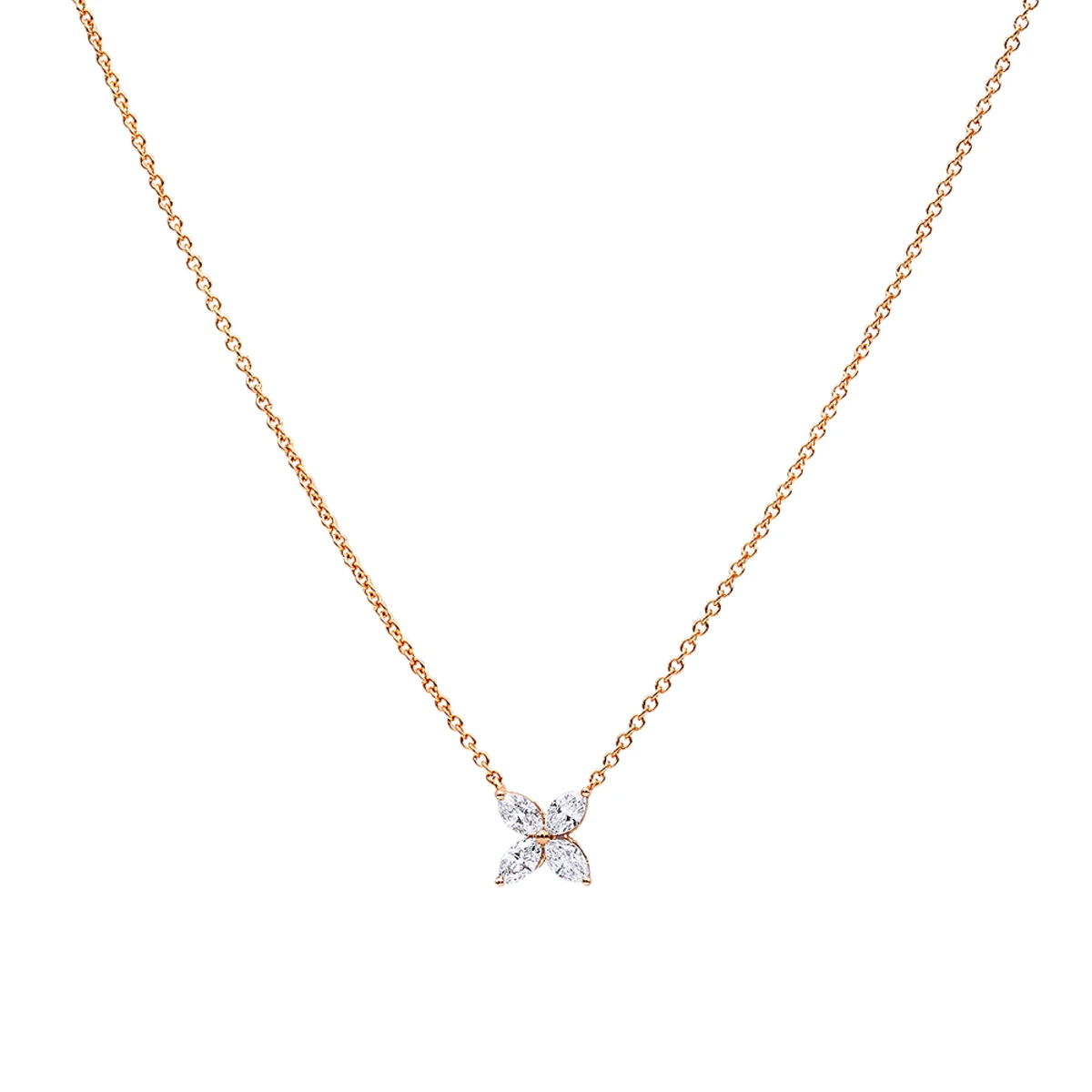 Unique Ladies 14K Rose Gold Flower Neckace With 1 Carat Marquise Cut Diamonds 3 Unique Ladies 14K Rose Gold Flower Neckace With 1 Carat Marquise Cut Diamonds