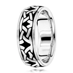 Unique Solid 14K White Gold Black Enamel Ornament Wedding Band For Men By Luxurman -Its Hot Jewelry Shop jewelry unique solid 14k gold black enamel ornament wedding band for men by luxurman backwh