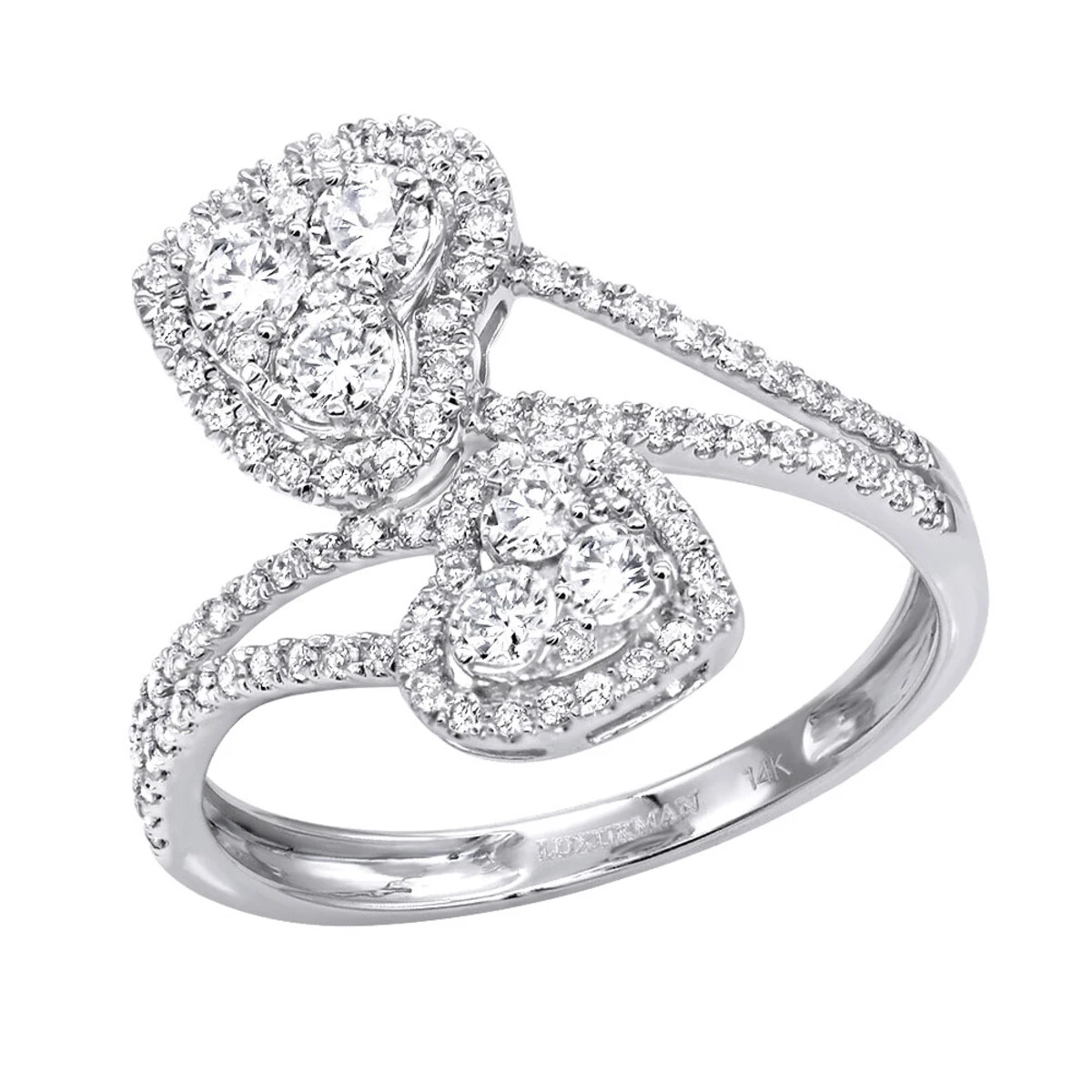 Unique Two Hearts Diamond Ring For Women 0.8CT 14K White Gold By Luxurman 3 Unique Two Hearts Diamond Ring For Women 0.8CT 14K White Gold By Luxurman