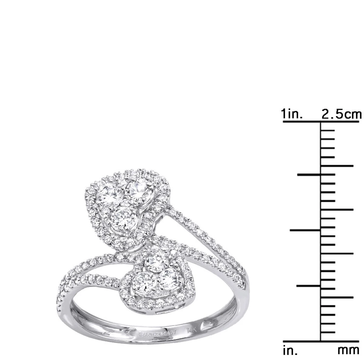 Unique Two Hearts Diamond Ring For Women 0.8CT 14K White Gold By Luxurman 10 Unique Two Hearts Diamond Ring For Women 0.8CT 14K White Gold By Luxurman - Image 8