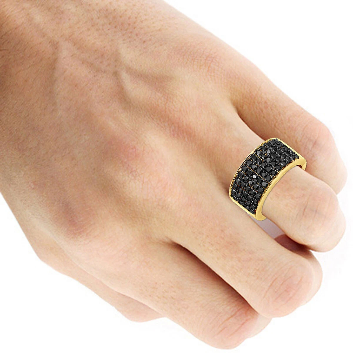 Unique Wedding Bands 1.67 Carat Black Diamond Ring For Men 10K Yellow Gold 5 Row 10mm 11 Unique Wedding Bands 1.67 Carat Black Diamond Ring For Men 10K Yellow Gold 5 Row 10mm - Image 9