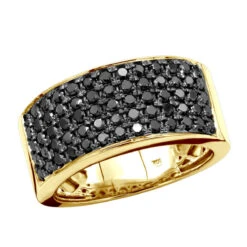 Unique Wedding Bands 1.67 Carat Black Diamond Ring For Men 10K Yellow Gold 5 Row 10mm