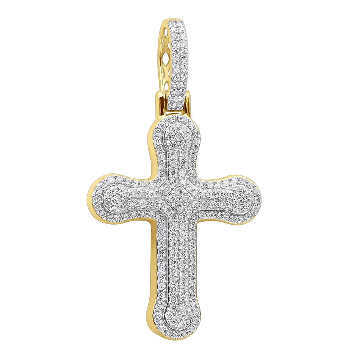 Uniquely Designed 14K Yellow Gold Pave Diamond Cross Pendant For Men & Women 1.2ct 3 Uniquely Designed 14K Yellow Gold Pave Diamond Cross Pendant For Men & Women 1.2ct
