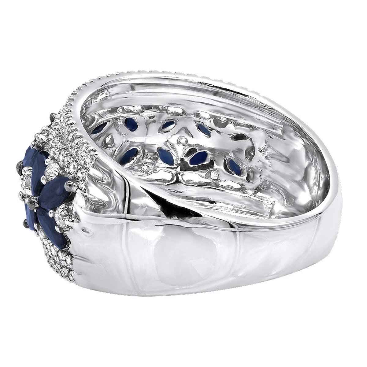 Women's Designer Cocktail Ring 2.2Ct Diamond And Sapphire Band 14K White Gold 6 Women's Designer Cocktail Ring 2.2Ct Diamond And Sapphire Band 14K White Gold - Image 4