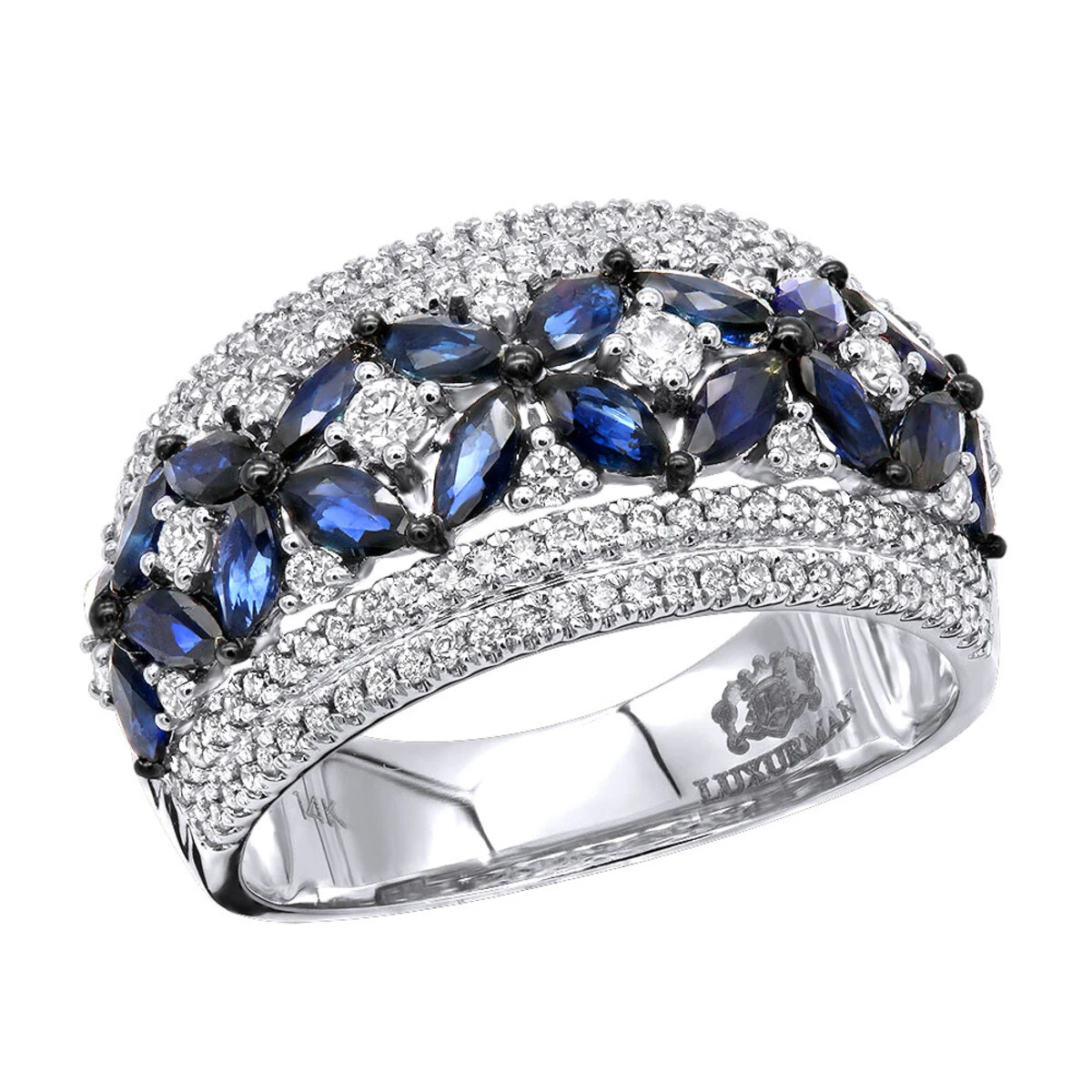 Women's Designer Cocktail Ring 2.2Ct Diamond And Sapphire Band 14K White Gold 3 Women's Designer Cocktail Ring 2.2Ct Diamond And Sapphire Band 14K White Gold