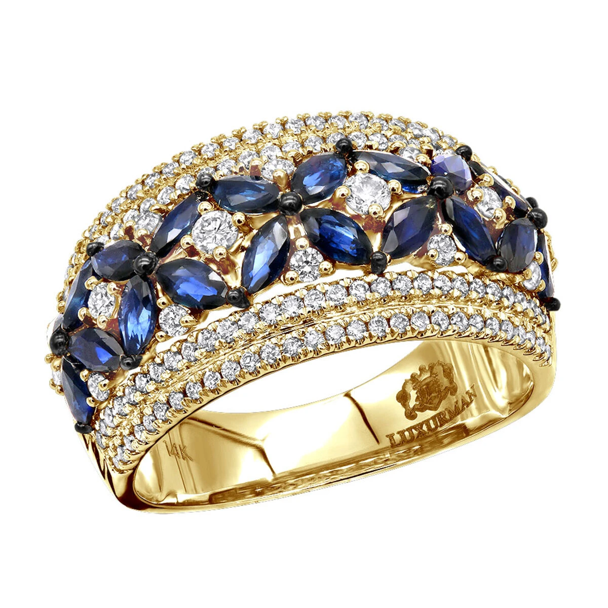 Women's Designer Cocktail Ring 2.2Ct Diamond And Sapphire Band 14K White Gold 4 Women's Designer Cocktail Ring 2.2Ct Diamond And Sapphire Band 14K White Gold - Image 2