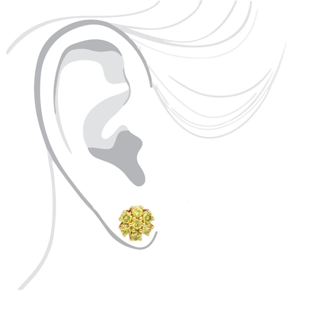 Women's Or Men's 1.5 Carat Yellow Diamonds Cluster Stud Earrings 14K Yellow Gold 6 Women's Or Men's 1.5 Carat Yellow Diamonds Cluster Stud Earrings 14K Yellow Gold - Image 4