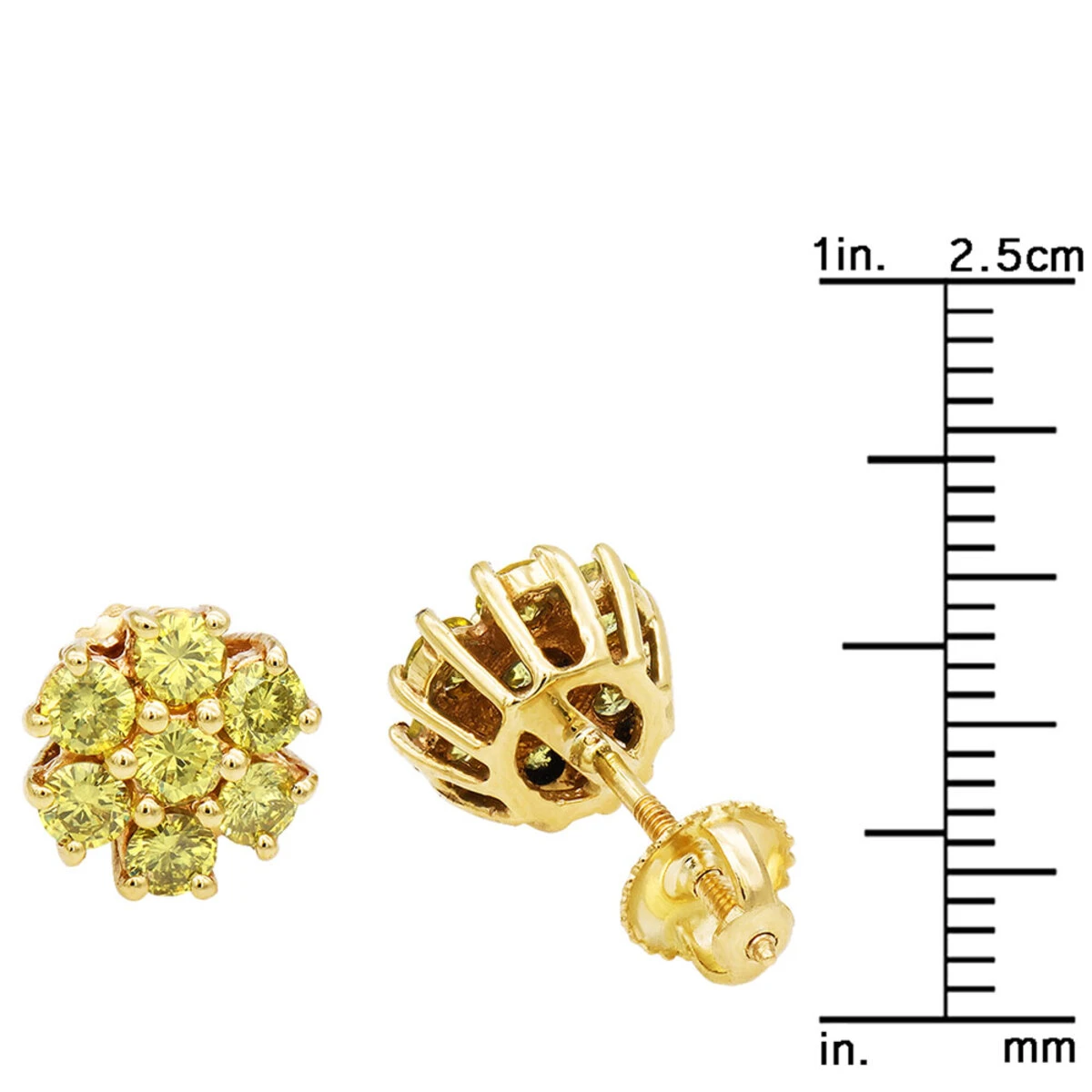 Women's Or Men's 1.5 Carat Yellow Diamonds Cluster Stud Earrings 14K Yellow Gold 7 Women's Or Men's 1.5 Carat Yellow Diamonds Cluster Stud Earrings 14K Yellow Gold - Image 5