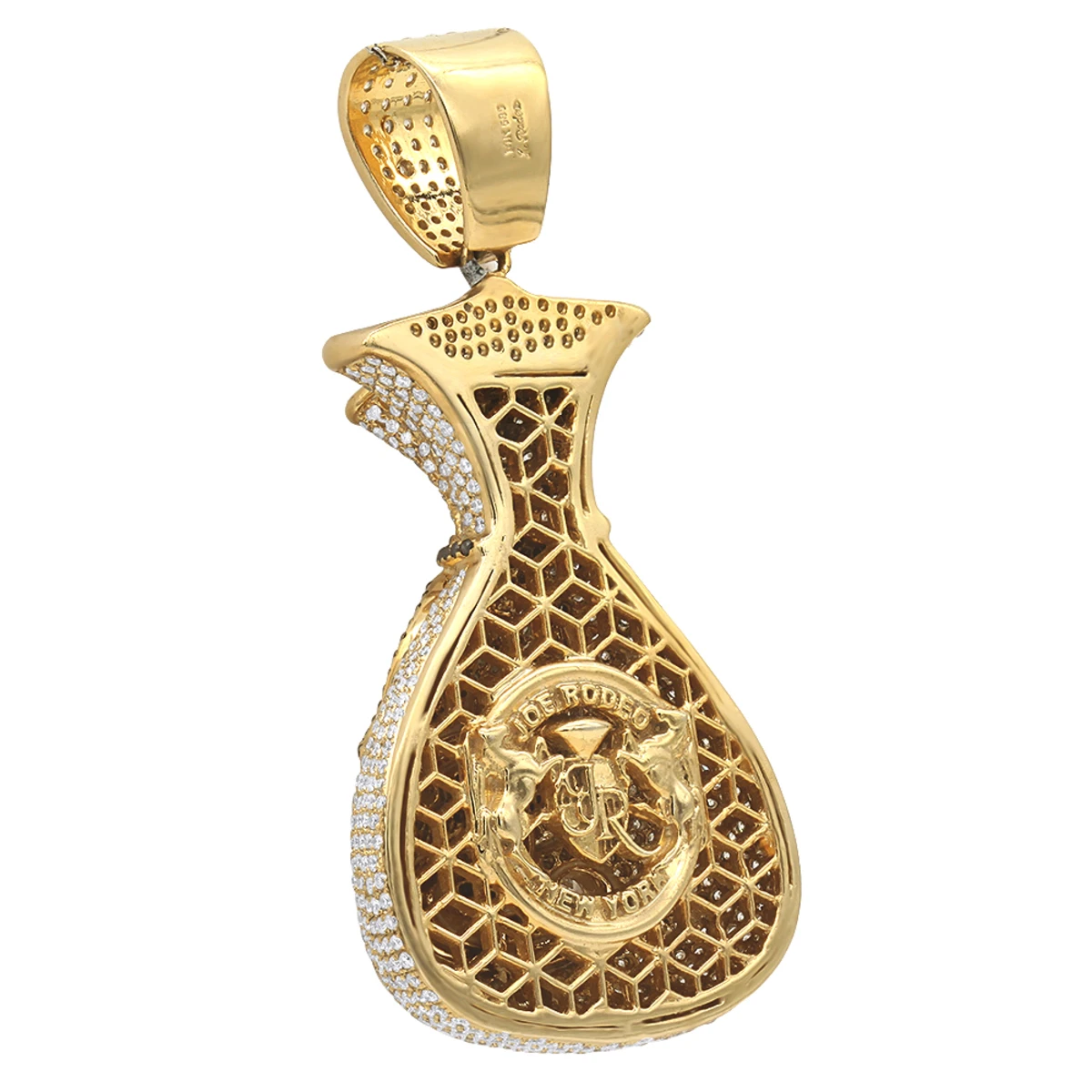 Joe Rodeo Hip Hop 14K Yellow Gold Diamond Money Bag Pendant For Men 13ct 7 Joe Rodeo Hip Hop 14K Yellow Gold Diamond Money Bag Pendant For Men 13ct - Image 5