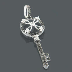 14K White Gold White Black Diamond Key Pendant 0.49ct