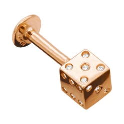 Solid 14K Yellow Gold & Diamond Dice Labret Stud 14 Gauge -Its Hot Jewelry Shop labret jewelry solid 14k gold dice stud 14 gauge p 35704 ro