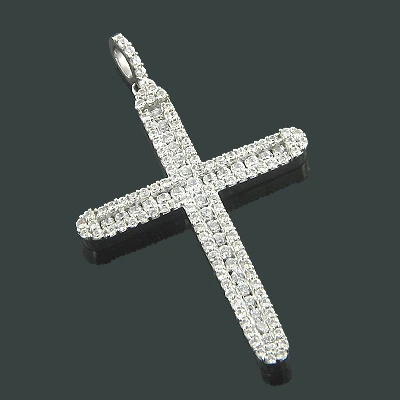 Ladies 14K White Gold Designer Diamond Cross Pendant 1.41ct 3 Ladies 14K White Gold Designer Diamond Cross Pendant 1.41ct