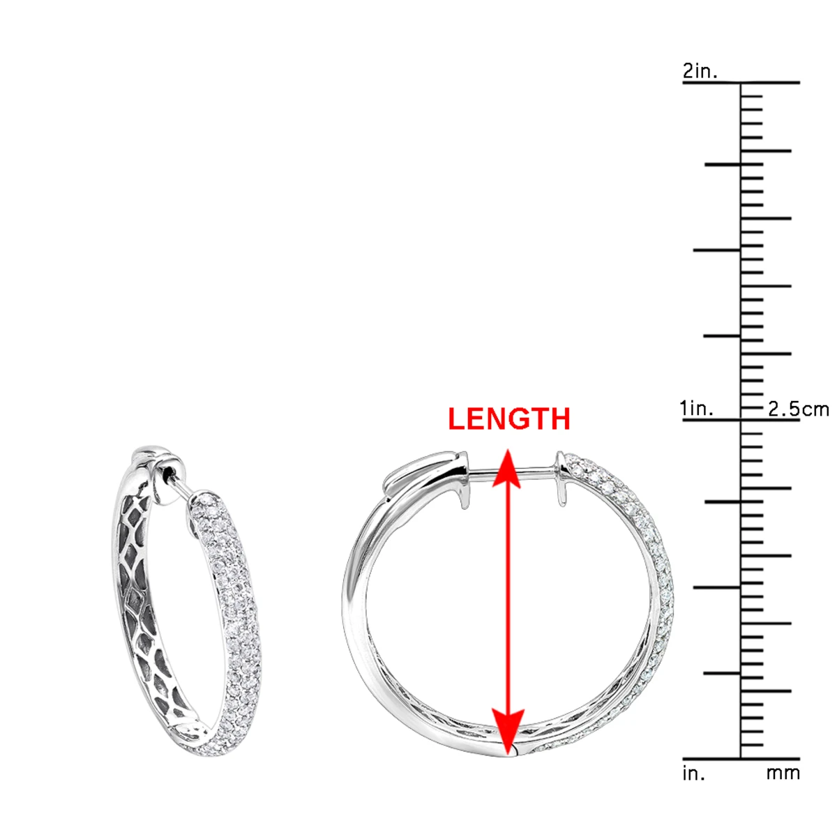 Ladies 14K White Gold 1 Inch Diamond Hoop Earrings Small 0.9ct 12 Ladies 14K White Gold 1 Inch Diamond Hoop Earrings Small 0.9ct - Image 10