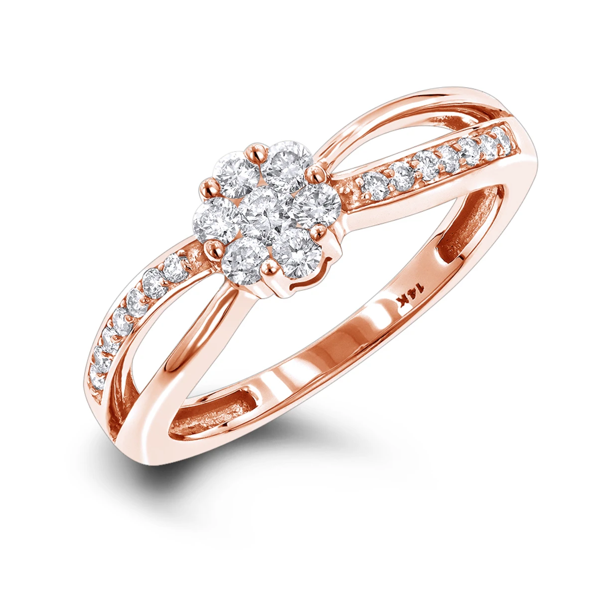 14K White Gold & Diamond Flower Engagement Ring 0.4ct 5 14K White Gold & Diamond Flower Engagement Ring 0.4ct - Image 3