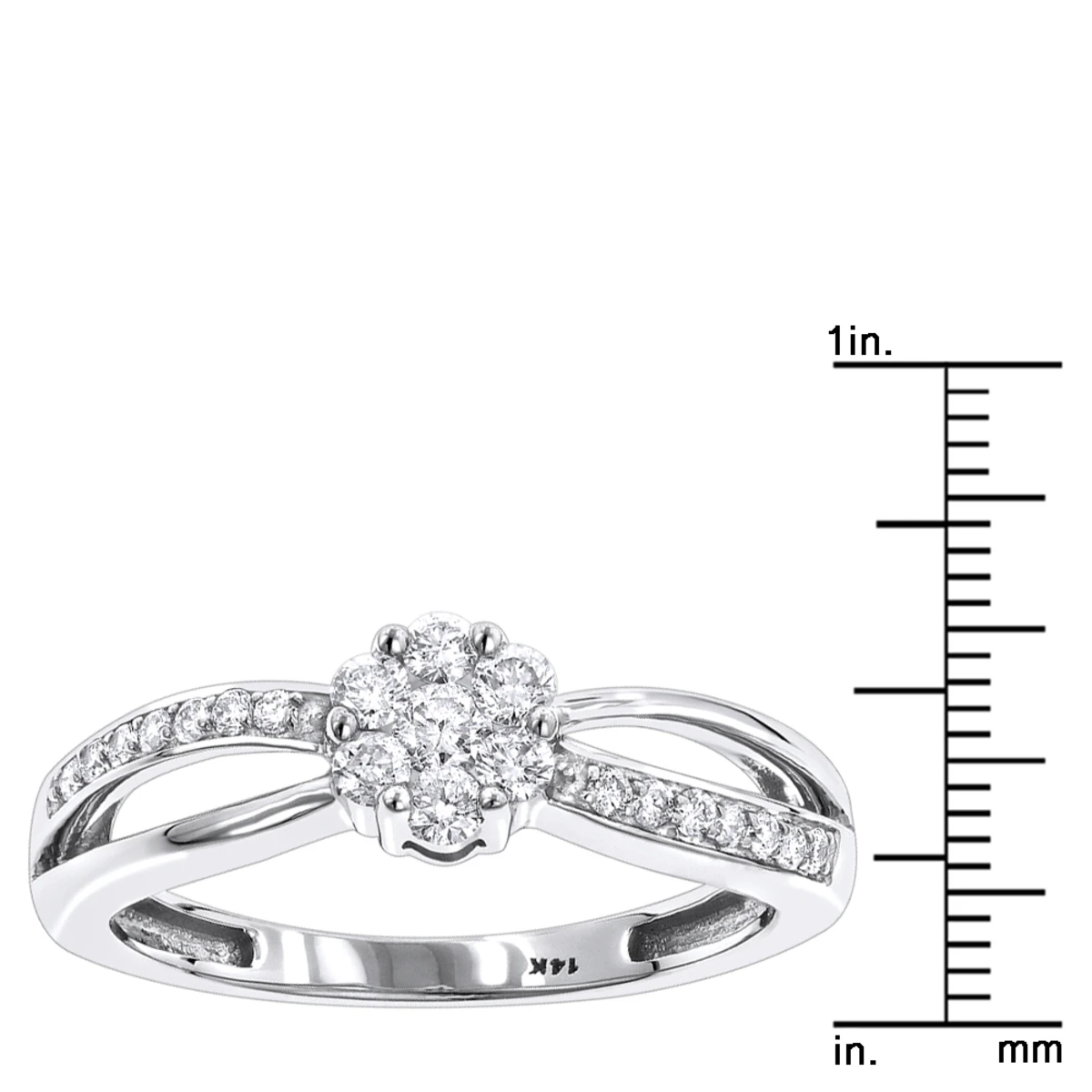 14K White Gold & Diamond Flower Engagement Ring 0.4ct 8 14K White Gold & Diamond Flower Engagement Ring 0.4ct - Image 6