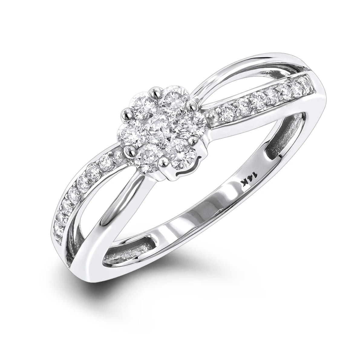 14K White Gold & Diamond Flower Engagement Ring 0.4ct 3 14K White Gold & Diamond Flower Engagement Ring 0.4ct