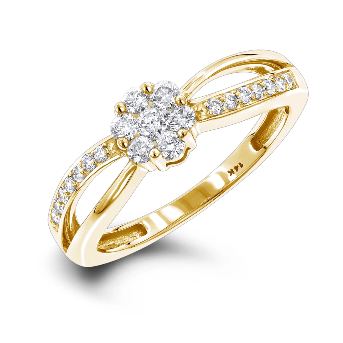 14K White Gold & Diamond Flower Engagement Ring 0.4ct 4 14K White Gold & Diamond Flower Engagement Ring 0.4ct - Image 2