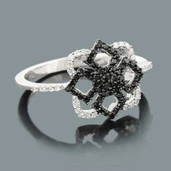 Ultra Thin Ladies Black And White Diamond Ring 0.31ct 14K White Gold