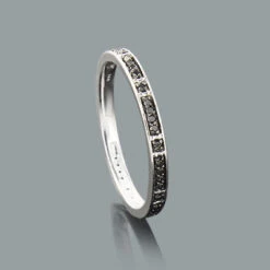 Ultra Thin Ladies Black Diamond Ring 0.14ct 14K White Gold Stackable