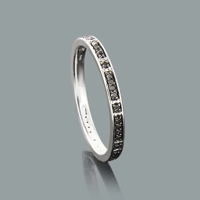 Ultra Thin Ladies Black Diamond Ring 0.14ct 14K White Gold Stackable 3 Ultra Thin Ladies Black Diamond Ring 0.14ct 14K White Gold Stackable