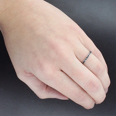 Ultra Thin Ladies Black Diamond Ring 0.14ct 14K White Gold Stackable 5 Ultra Thin Ladies Black Diamond Ring 0.14ct 14K White Gold Stackable - Image 3