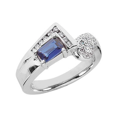 Ladies Diamond And Blue Sapphire Ring 14K White Gold 0.35ctd 0.50cts 3 Ladies Diamond And Blue Sapphire Ring 14K White Gold 0.35ctd 0.50cts