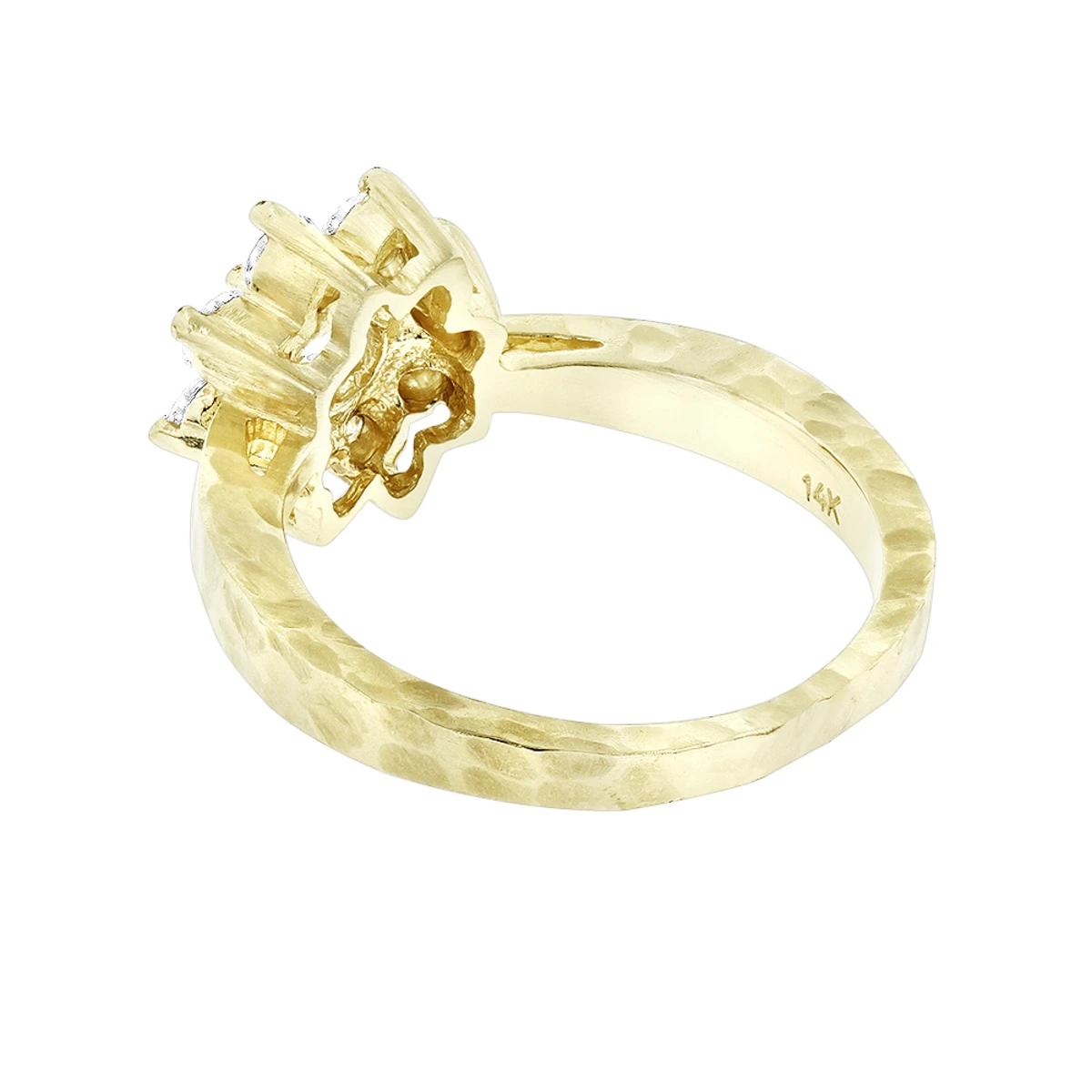Hammered 14K Yellow Gold Diamond Flower Cluster Ring 1.3ct 6 Hammered 14K Yellow Gold Diamond Flower Cluster Ring 1.3ct - Image 4
