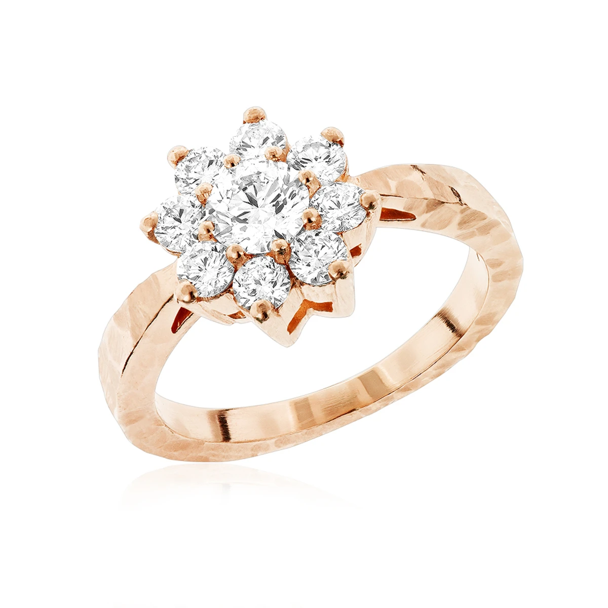 Hammered 14K Yellow Gold Diamond Flower Cluster Ring 1.3ct 5 Hammered 14K Yellow Gold Diamond Flower Cluster Ring 1.3ct - Image 3