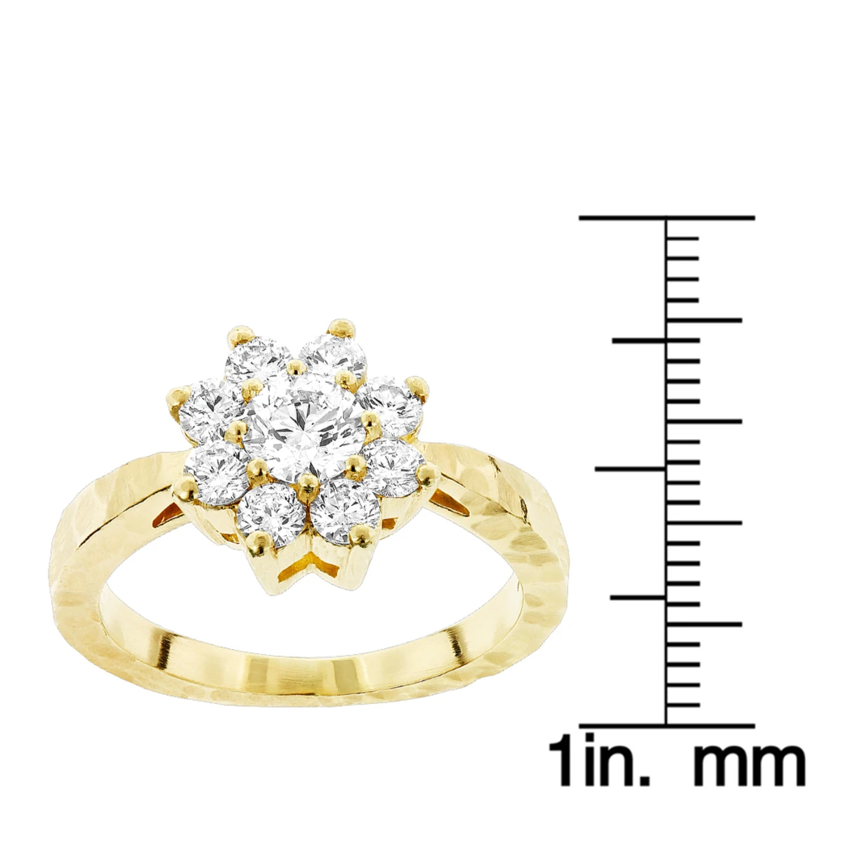 Hammered 14K Yellow Gold Diamond Flower Cluster Ring 1.3ct 8 Hammered 14K Yellow Gold Diamond Flower Cluster Ring 1.3ct - Image 6
