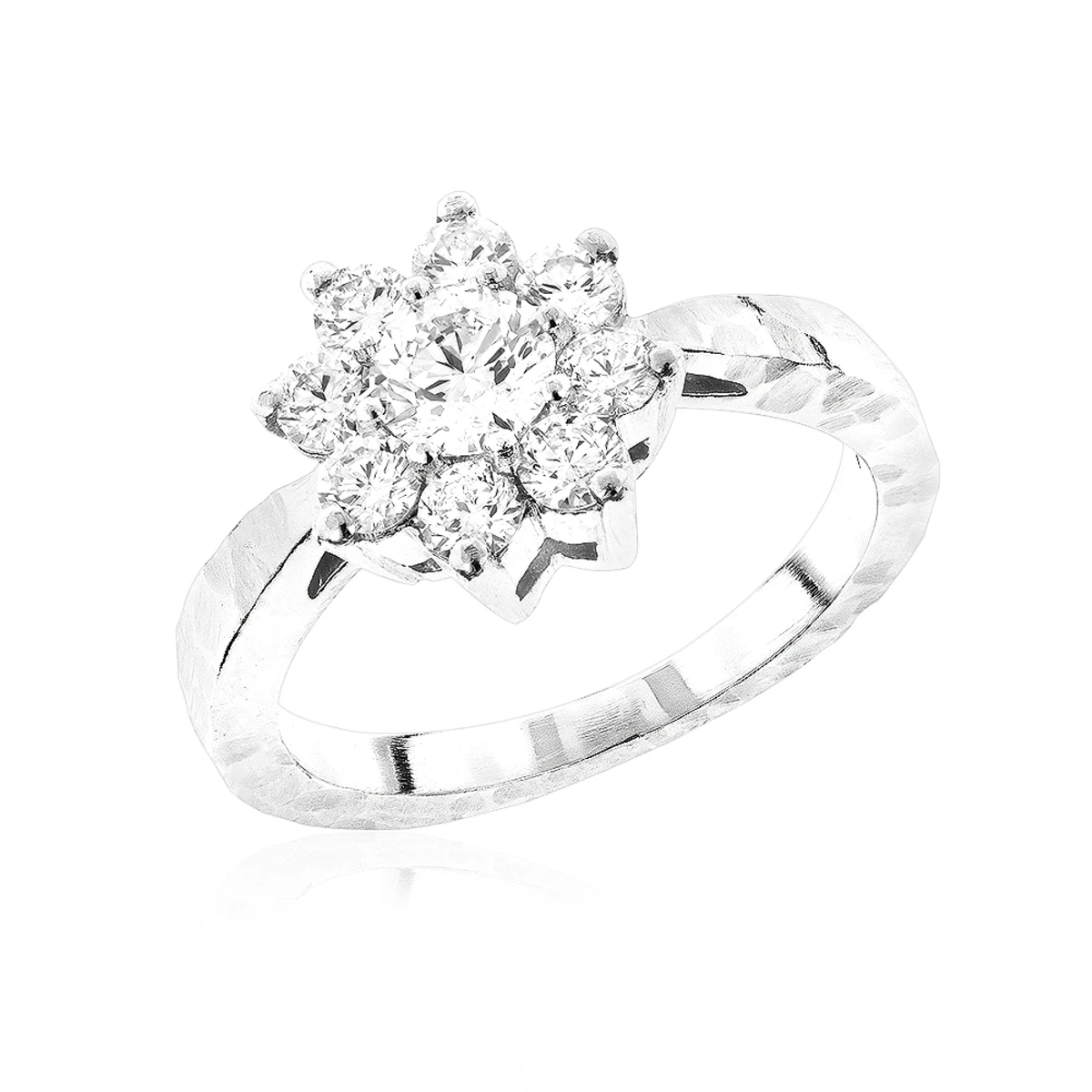 Hammered 14K Yellow Gold Diamond Flower Cluster Ring 1.3ct 4 Hammered 14K Yellow Gold Diamond Flower Cluster Ring 1.3ct - Image 2