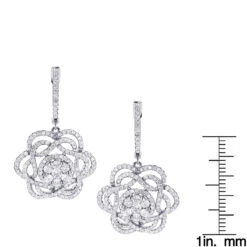 Ladies Diamond Flower Drop Earrings 2.9ct 14K White Gold Unique Design -Its Hot Jewelry Shop ladies diamond flower drop earrings 29ct 14k gold unique design rulerwh