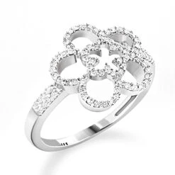 Ladies Diamond Flower Ring 0.34ct 14K White Gold